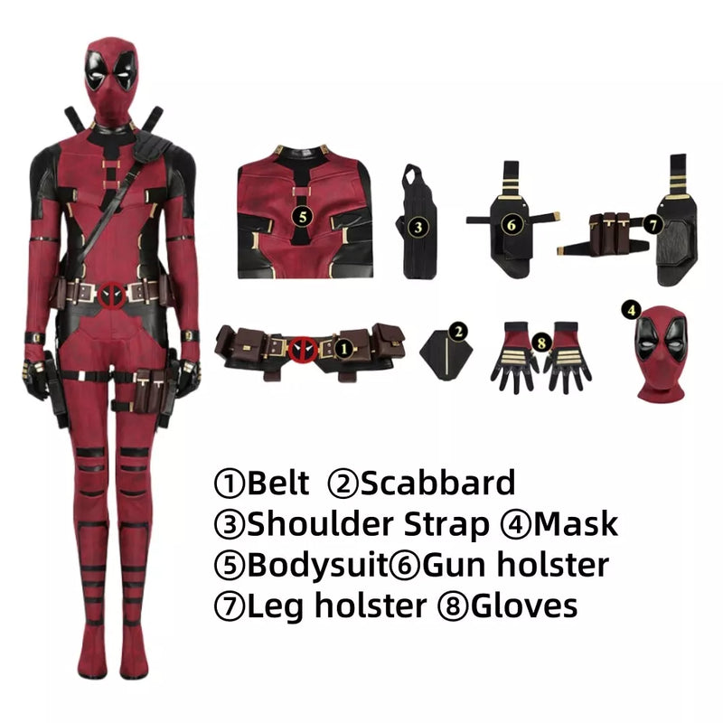 Xcoser 2024 Deadpool 3 Lady Deadpool Cosplay Costume Jumpsuit Mask Outfit for Halloween