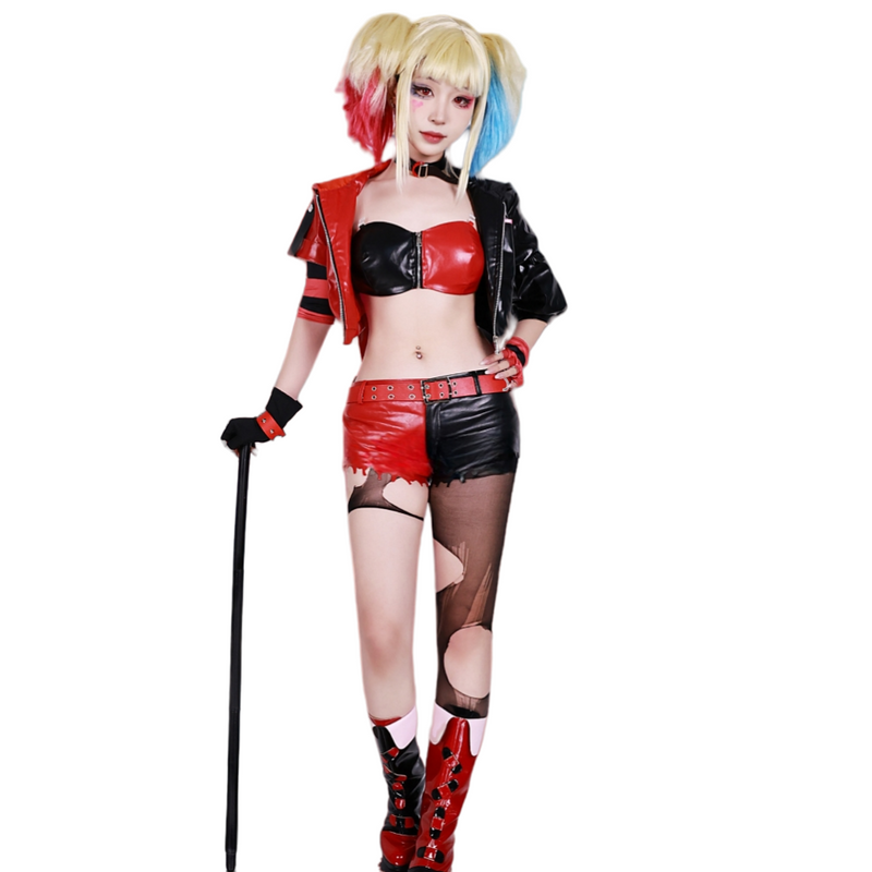 Xcoser Suicide Squad ISEKAI Harley Quinn Cosplay Costume Wig Outfit Halloween