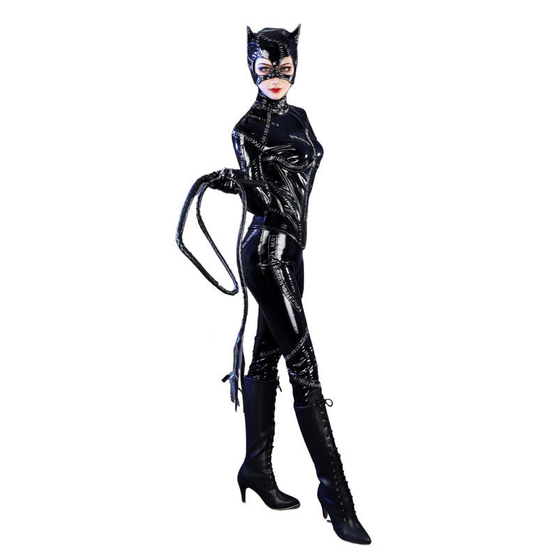 【New Arrival】Xcoser Movie Batman Return Catwoman Cosplay Costume Bodysuit Mask Whip Full Set